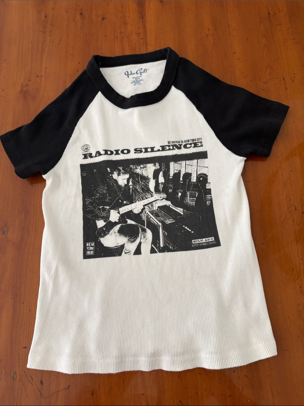 Brandy Melville Black & White 'Radio Silence' Raglan Tee